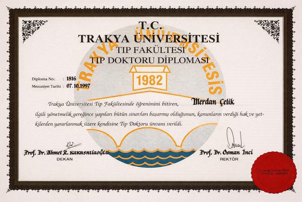 Dr. Merdan Celik MD medical diploma certificate