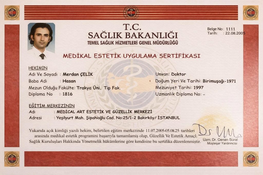 Dr. Merdan Celik medical qualification certificate